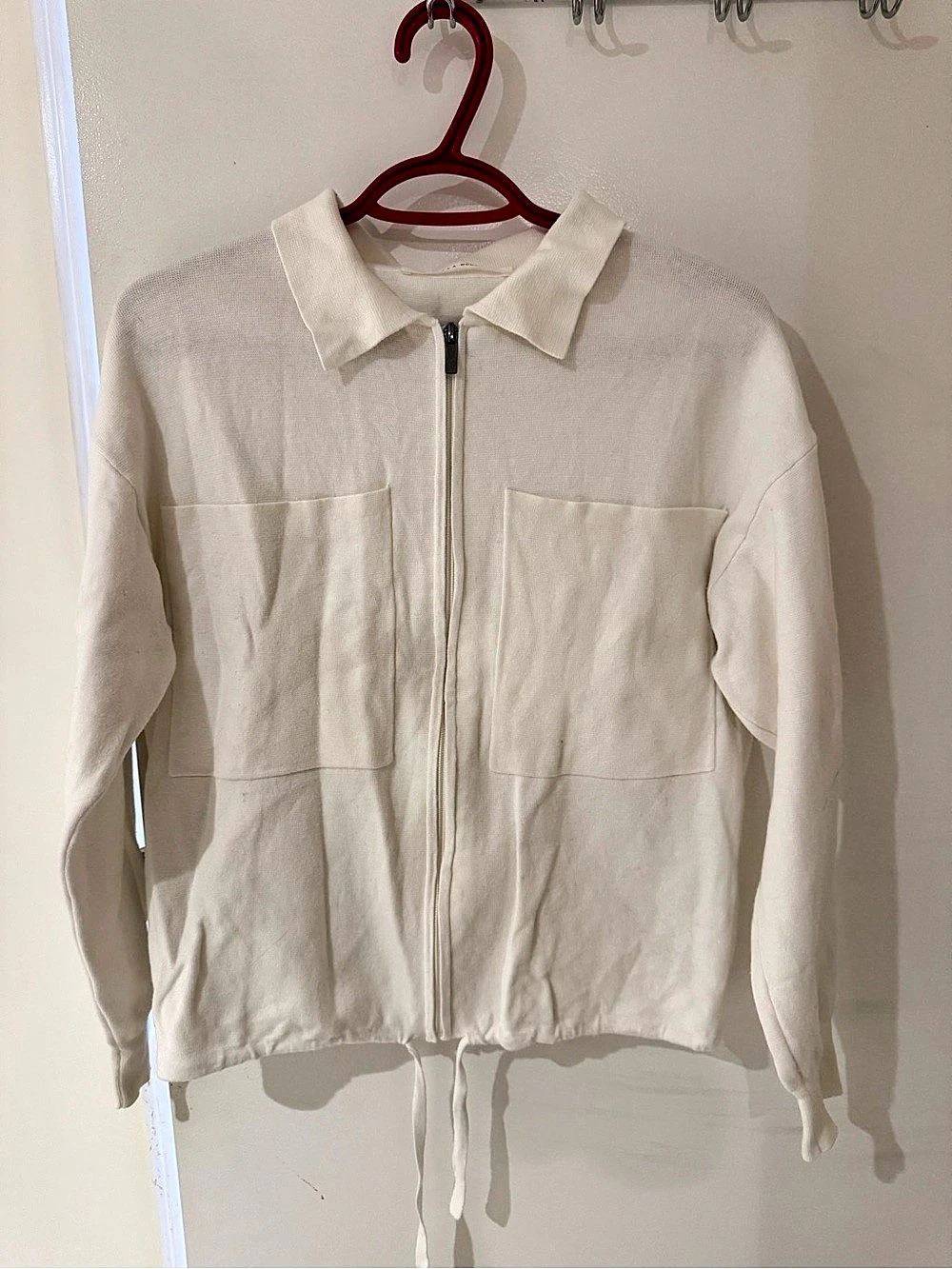 YAYA Cream Zip Front Sweater